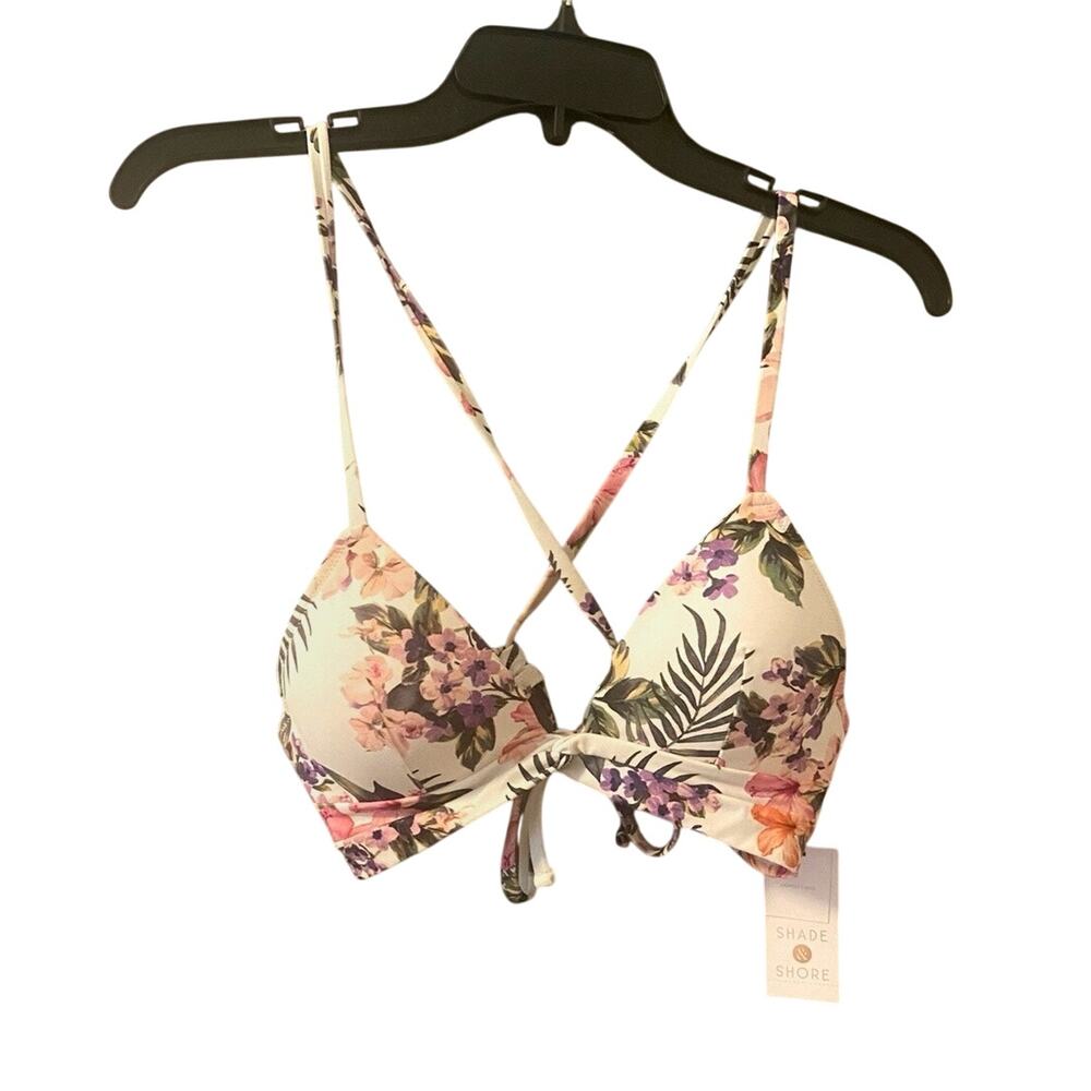 NWT Shade & Shore Bikini Top Women's Size 34B White Floral